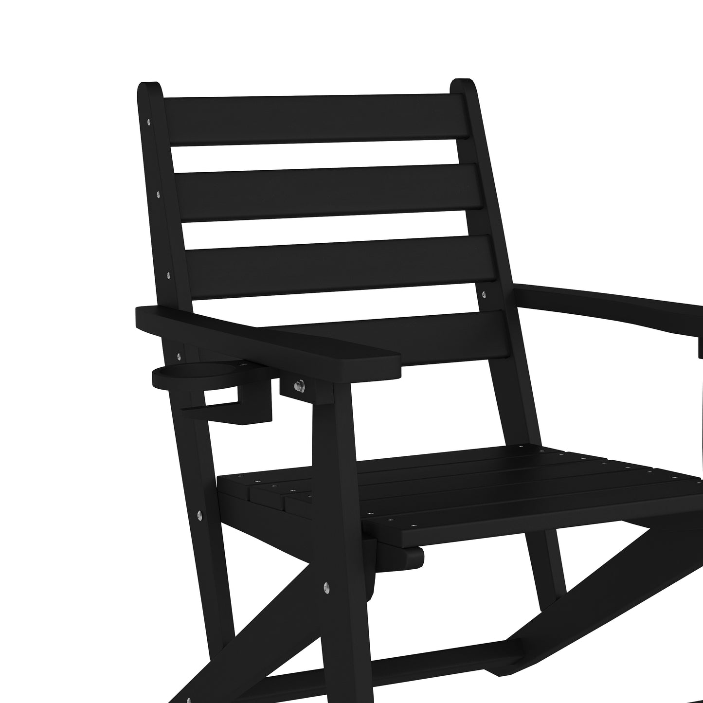 Tolleson Commercial 7 Piece Adirondack Dining Set with 72" Rectangle Indoor/Outdoor Recycled HDPE Table and 6 Chairs with Cupholders in Black Black