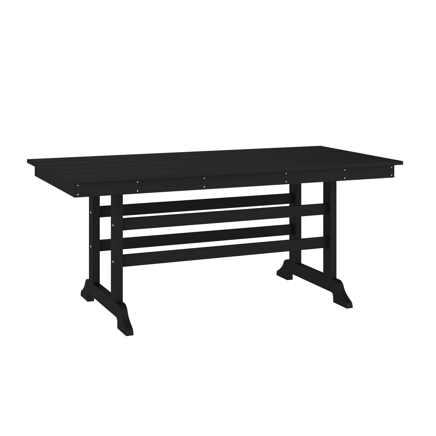 Tolleson Commercial 7 Piece Adirondack Dining Set with 72" Rectangle Indoor/Outdoor Recycled HDPE Table and 6 Chairs with Cupholders in Black Black