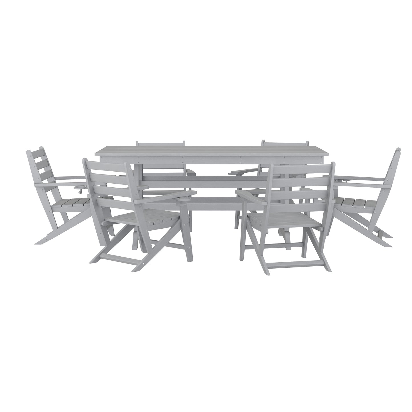 Tolleson Commercial 7 Piece Adirondack Dining Set with 72" Rectangle Indoor/Outdoor Recycled HDPE Table and 6 Chairs with Cupholders in Gray Gray