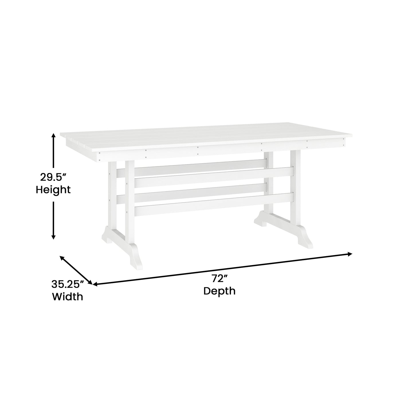 Tolleson Commercial 7 Piece Adirondack Dining Set with 72" Rectangle Indoor/Outdoor Recycled HDPE Table and 6 Chairs with Cupholders in White White