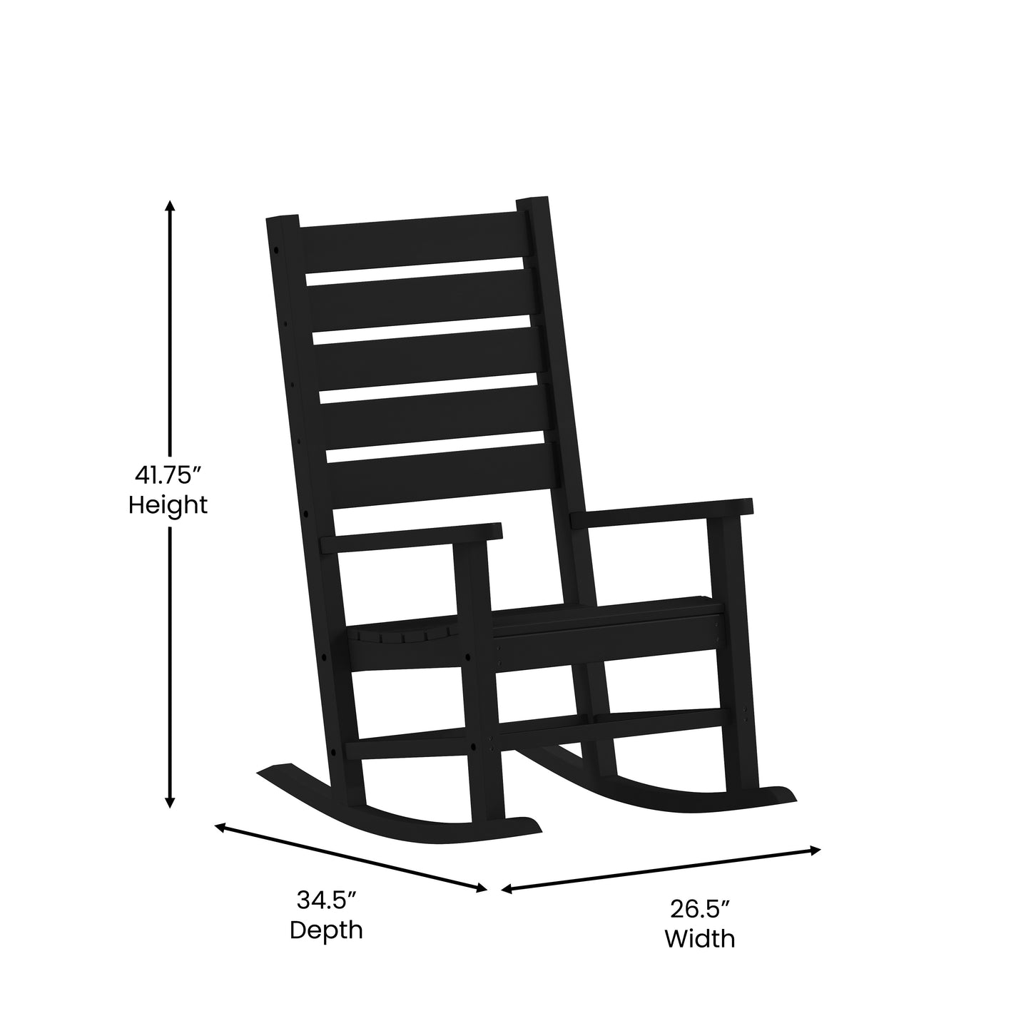 Manchester Contemporary Rocking Chair, All-Weather HDPE Indoor/Outdoor Rocker in Black Black