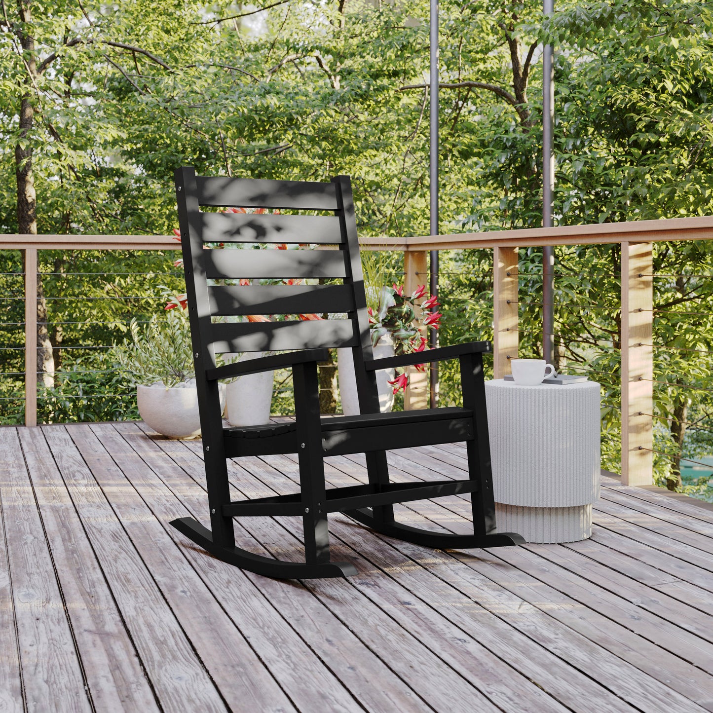 Manchester Contemporary Rocking Chair, All-Weather HDPE Indoor/Outdoor Rocker in Black Black