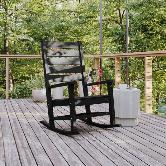 Manchester Contemporary Rocking Chair, All-Weather HDPE Indoor/Outdoor Rocker in Black Black