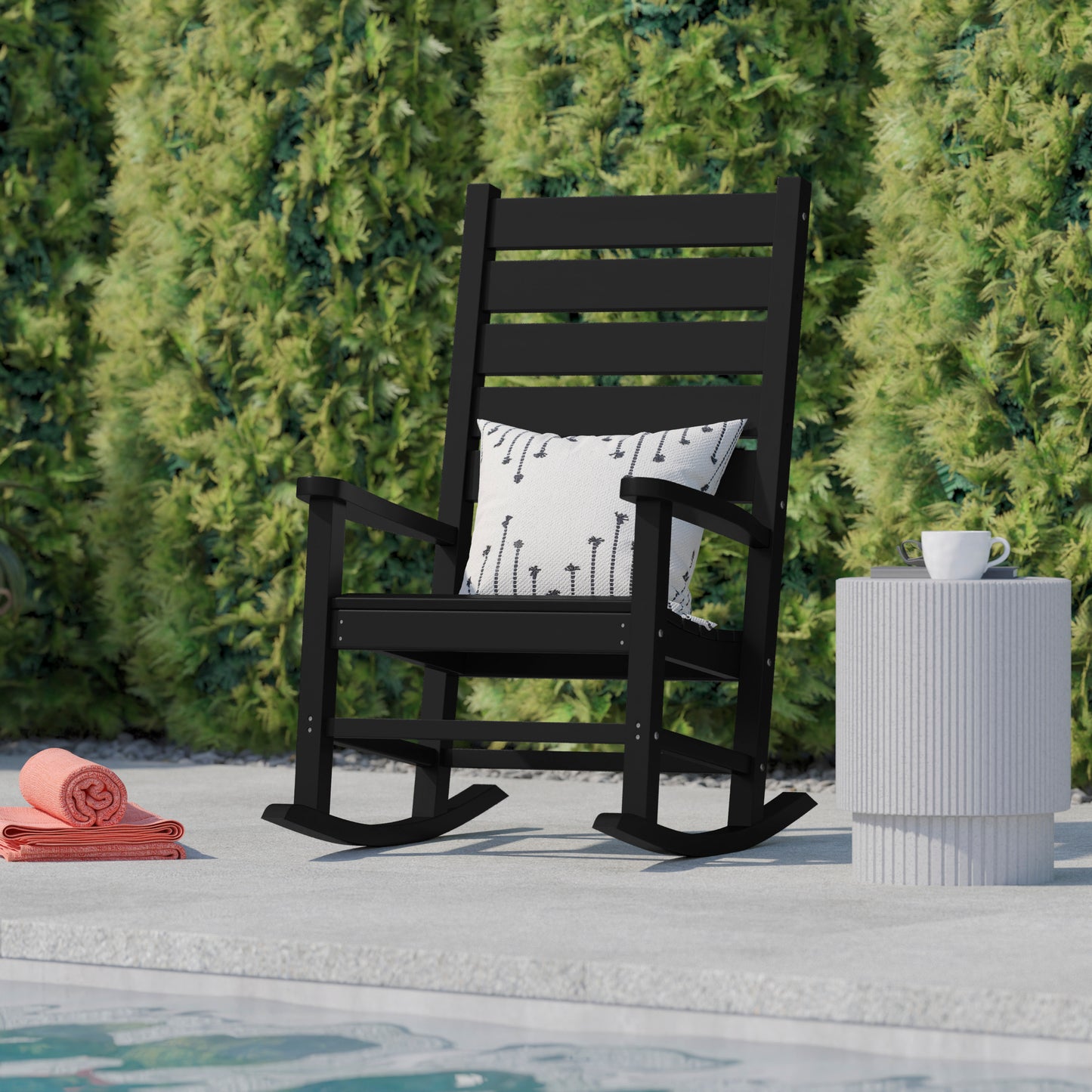 Manchester Contemporary Rocking Chair, All-Weather HDPE Indoor/Outdoor Rocker in Black Black