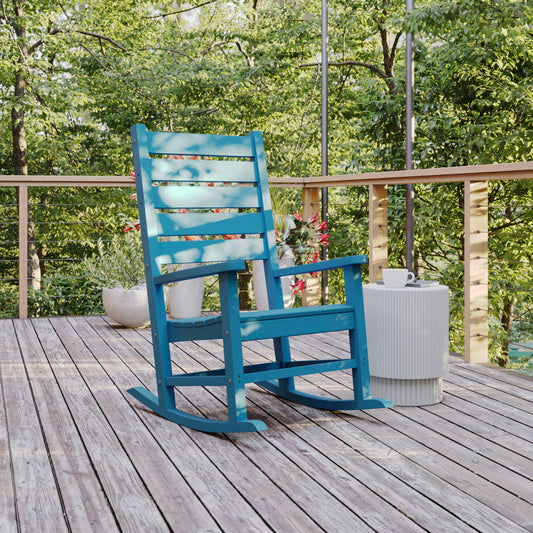 Manchester Contemporary Rocking Chair, All-Weather HDPE Indoor/Outdoor Rocker in Blue Blue