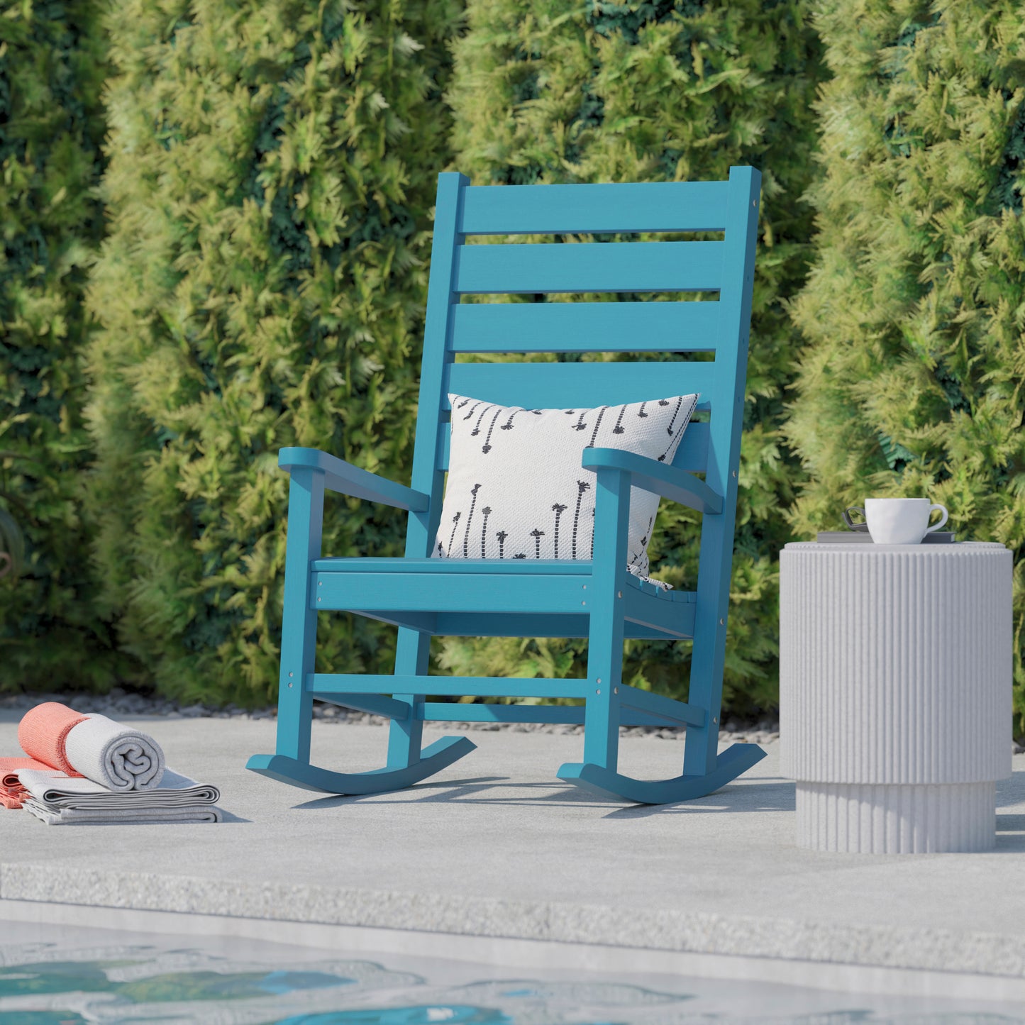 Manchester Contemporary Rocking Chair, All-Weather HDPE Indoor/Outdoor Rocker in Blue Blue