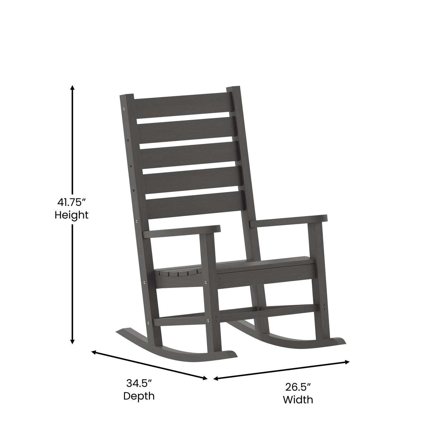 Manchester Contemporary Rocking Chair, All-Weather HDPE Indoor/Outdoor Rocker in Gray Gray