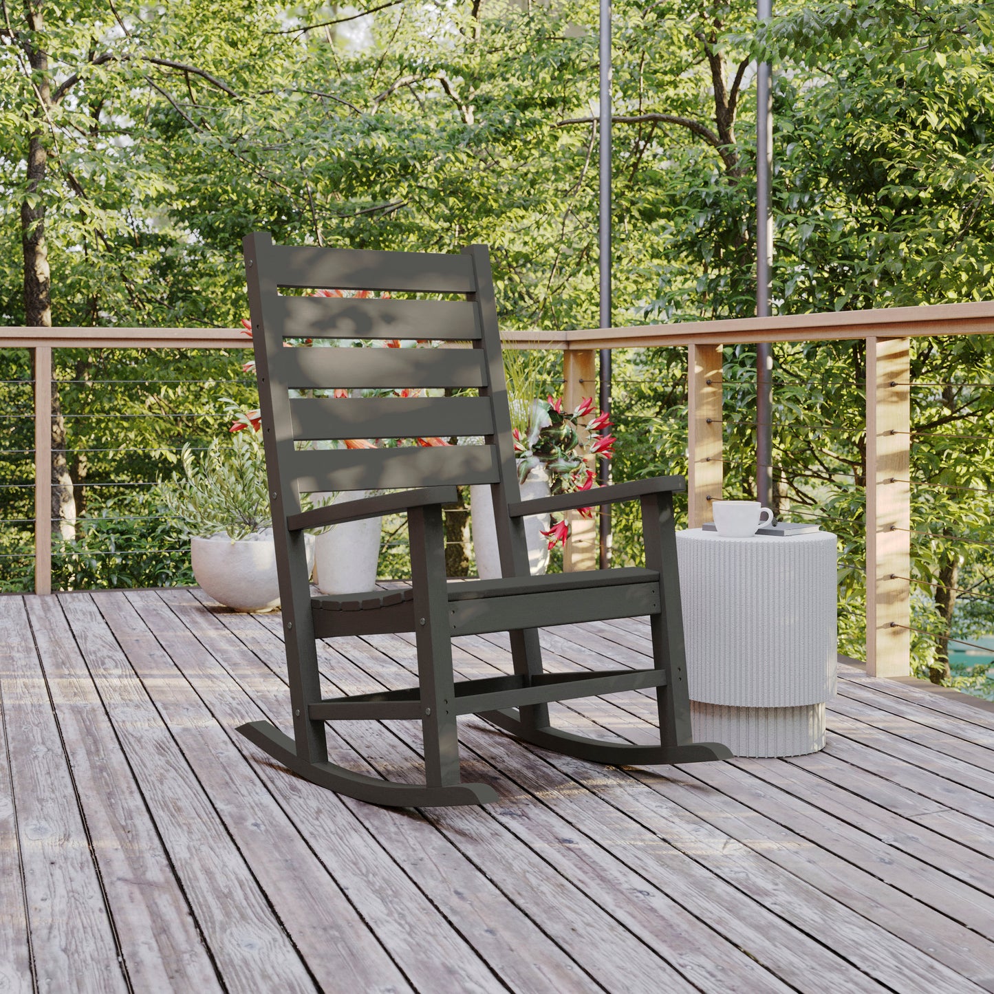 Manchester Contemporary Rocking Chair, All-Weather HDPE Indoor/Outdoor Rocker in Gray Gray