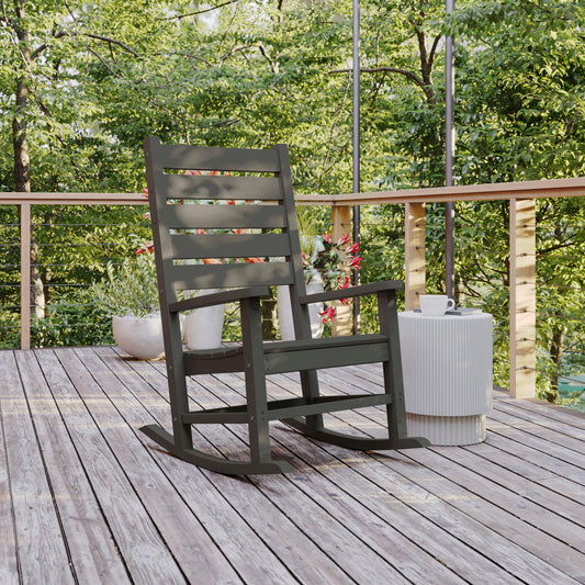 Manchester Contemporary Rocking Chair, All-Weather HDPE Indoor/Outdoor Rocker in Gray Gray
