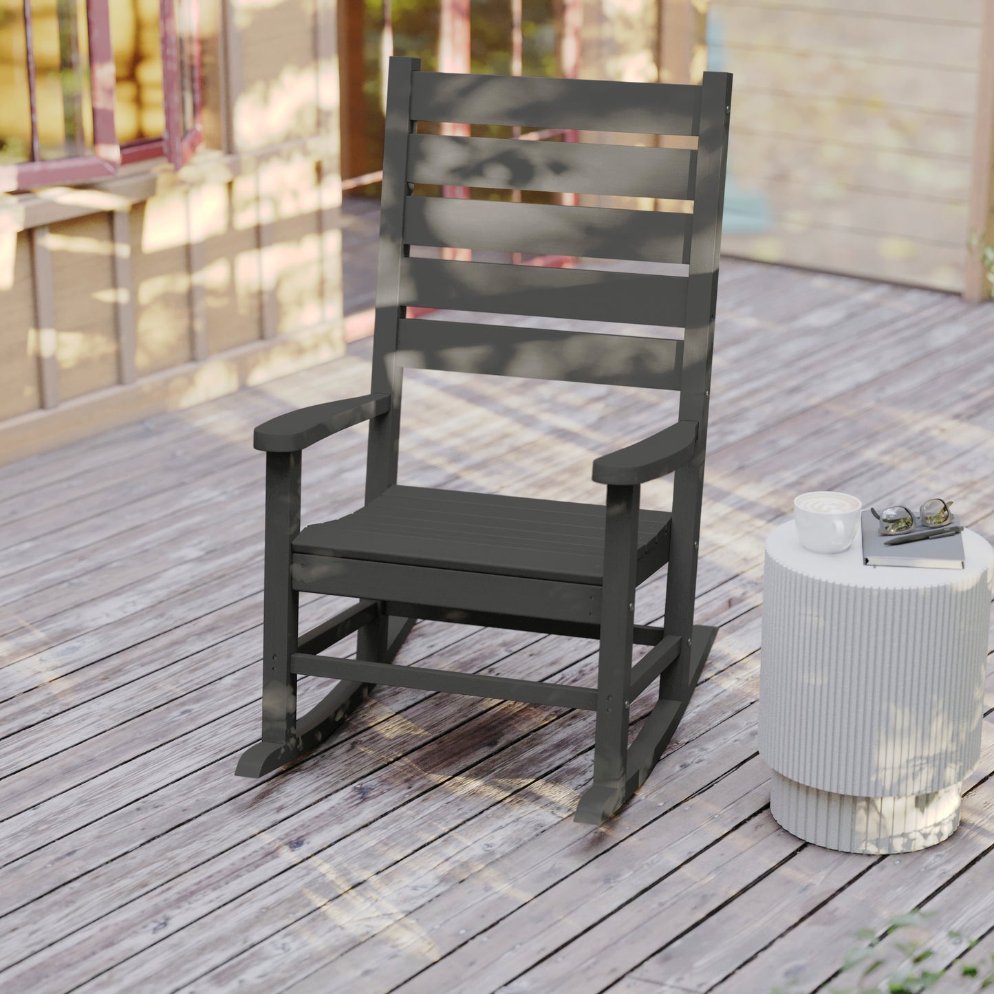 Manchester Contemporary Rocking Chair, All-Weather HDPE Indoor/Outdoor Rocker in Gray Gray
