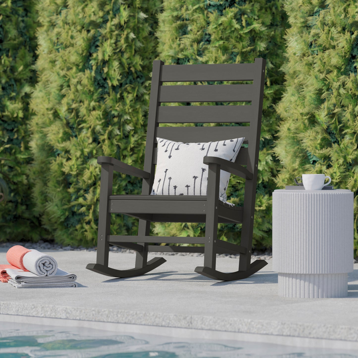 Manchester Contemporary Rocking Chair, All-Weather HDPE Indoor/Outdoor Rocker in Gray Gray