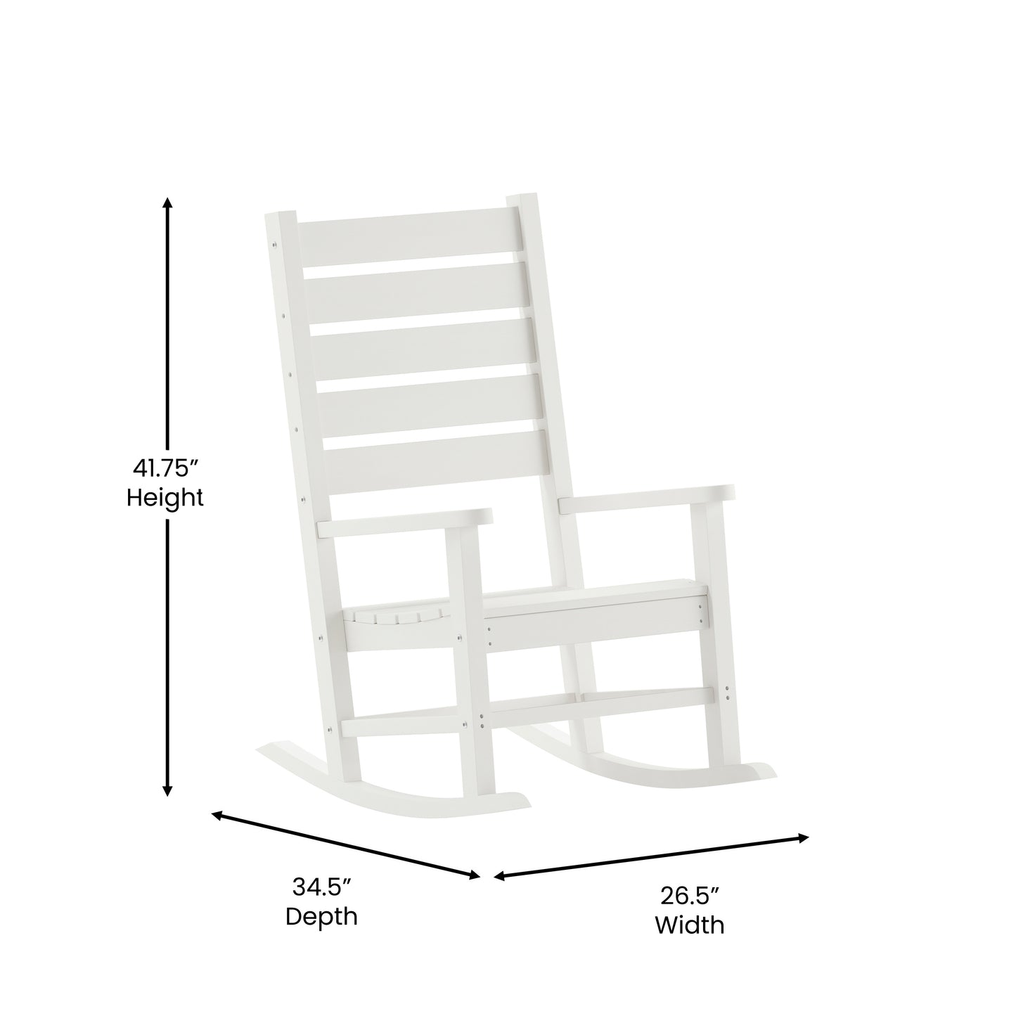 Manchester Contemporary Rocking Chair, All-Weather HDPE Indoor/Outdoor Rocker in White White