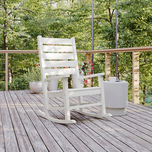 Manchester Contemporary Rocking Chair, All-Weather HDPE Indoor/Outdoor Rocker in White White