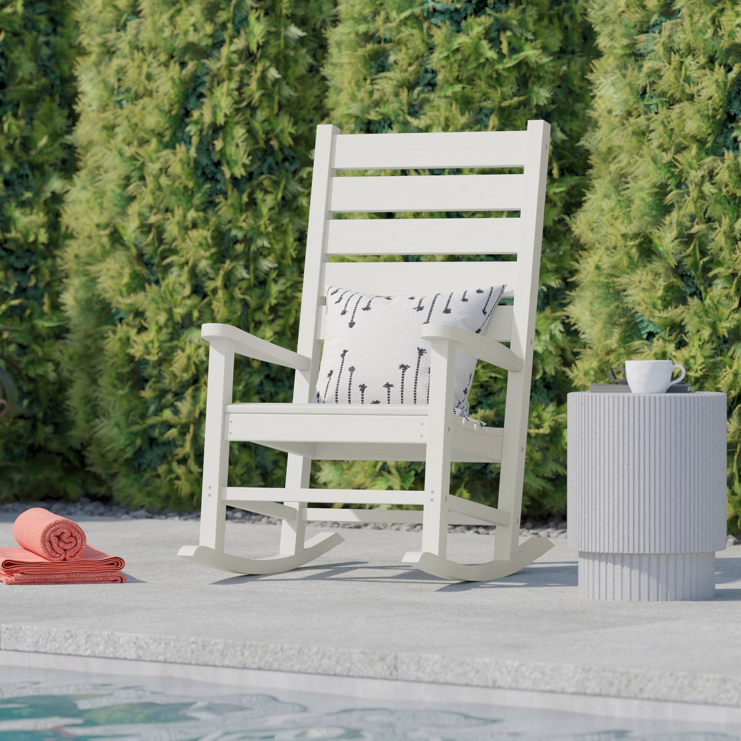 Manchester Contemporary Rocking Chair, All-Weather HDPE Indoor/Outdoor Rocker in White White