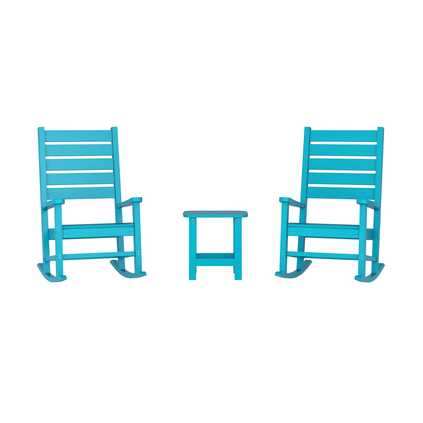 Manchester Commercial Grade 3-Piece Indoor/Outdoor Set with 2 Contemporary All-Weather HDPE Rocking Chairs and End Table in Blue Blue