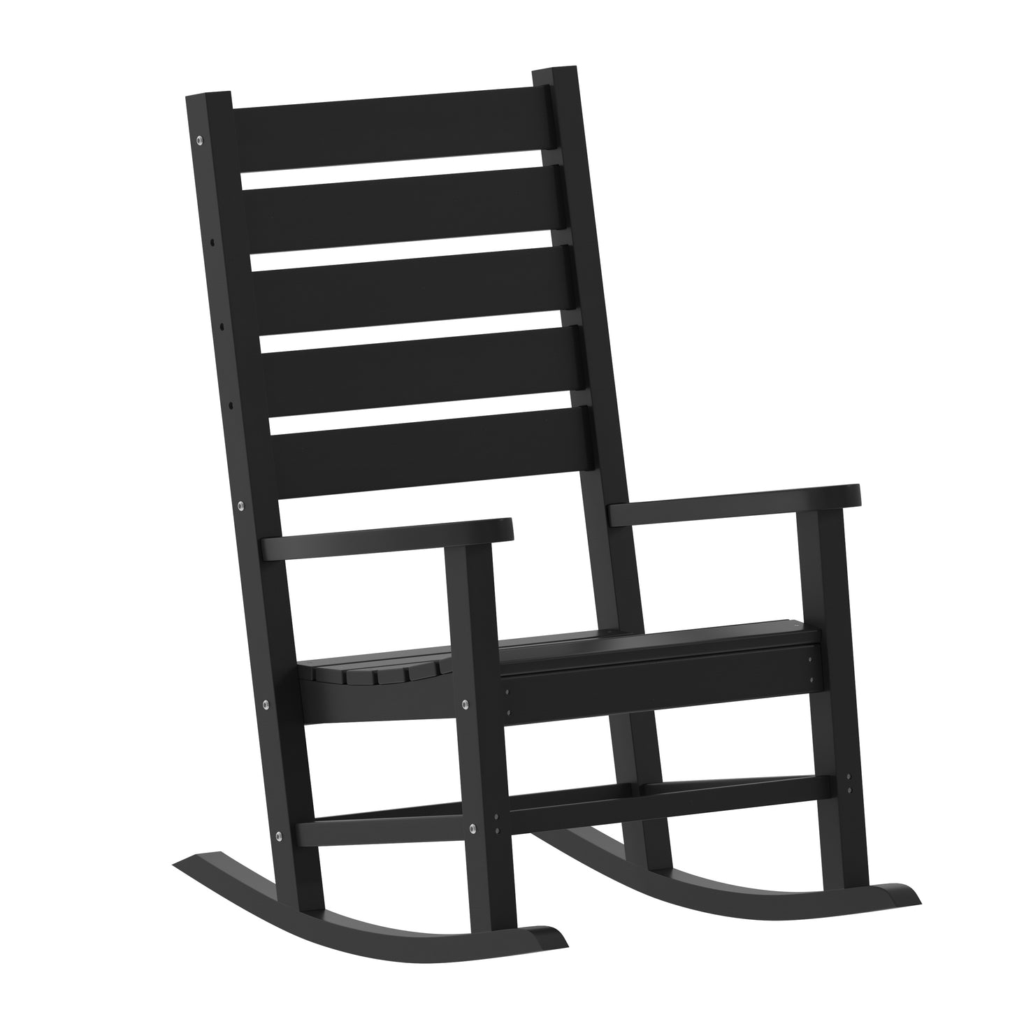 Manchester Commercial Grade 3-Piece Indoor/Outdoor Set with 2 Contemporary All-Weather HDPE Rocking Chairs and End Table in Black Black