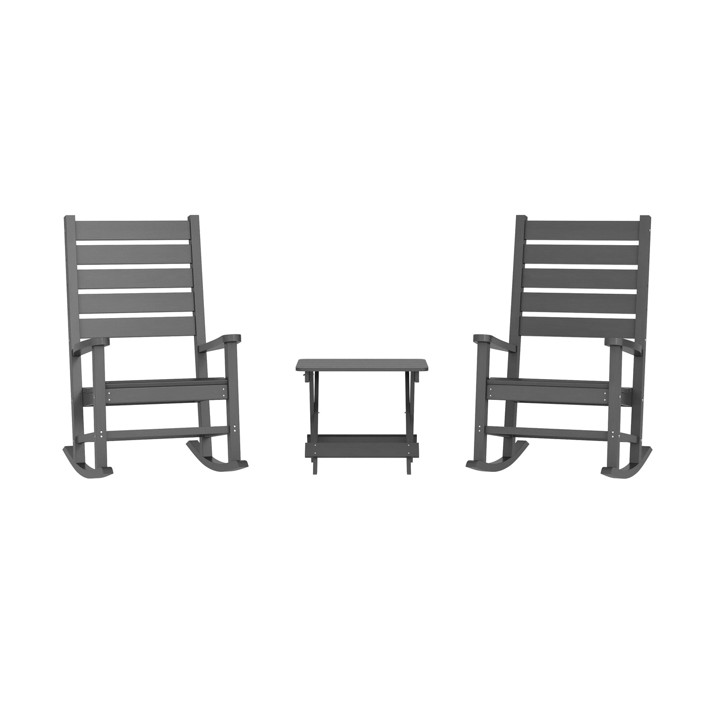 Manchester Commercial Grade 3-Piece Indoor/Outdoor Set with 2 Contemporary All-Weather HDPE Rocking Chairs and End Table in Gray Gray