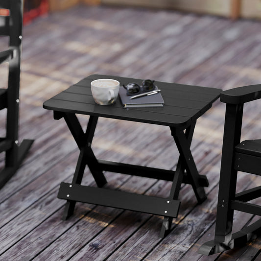 Halifax Outdoor Folding Side Table, Portable All-Weather HDPE Adirondack Side Table in Black Black