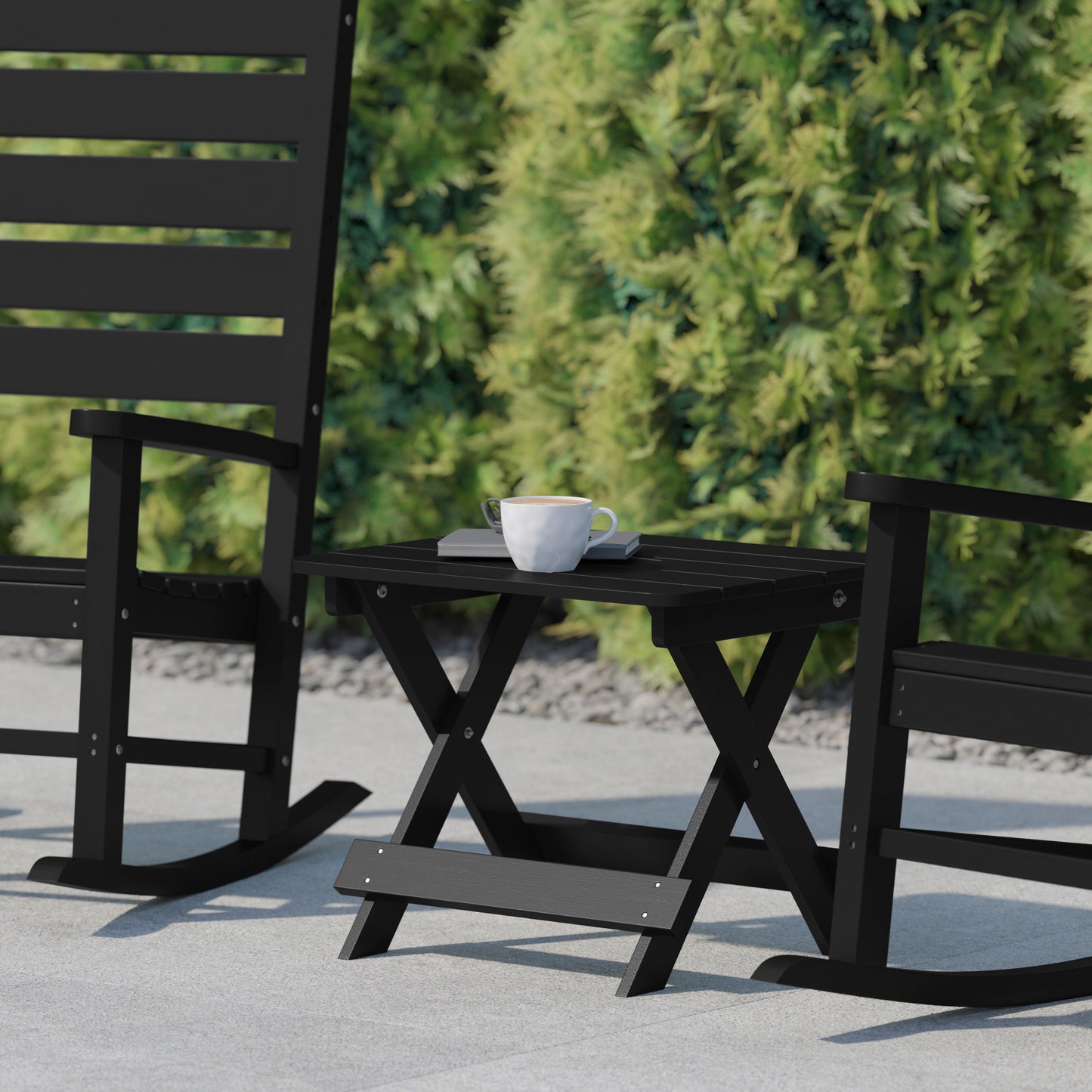 Halifax Outdoor Folding Side Table, Portable All-Weather HDPE Adirondack Side Table in Black Black