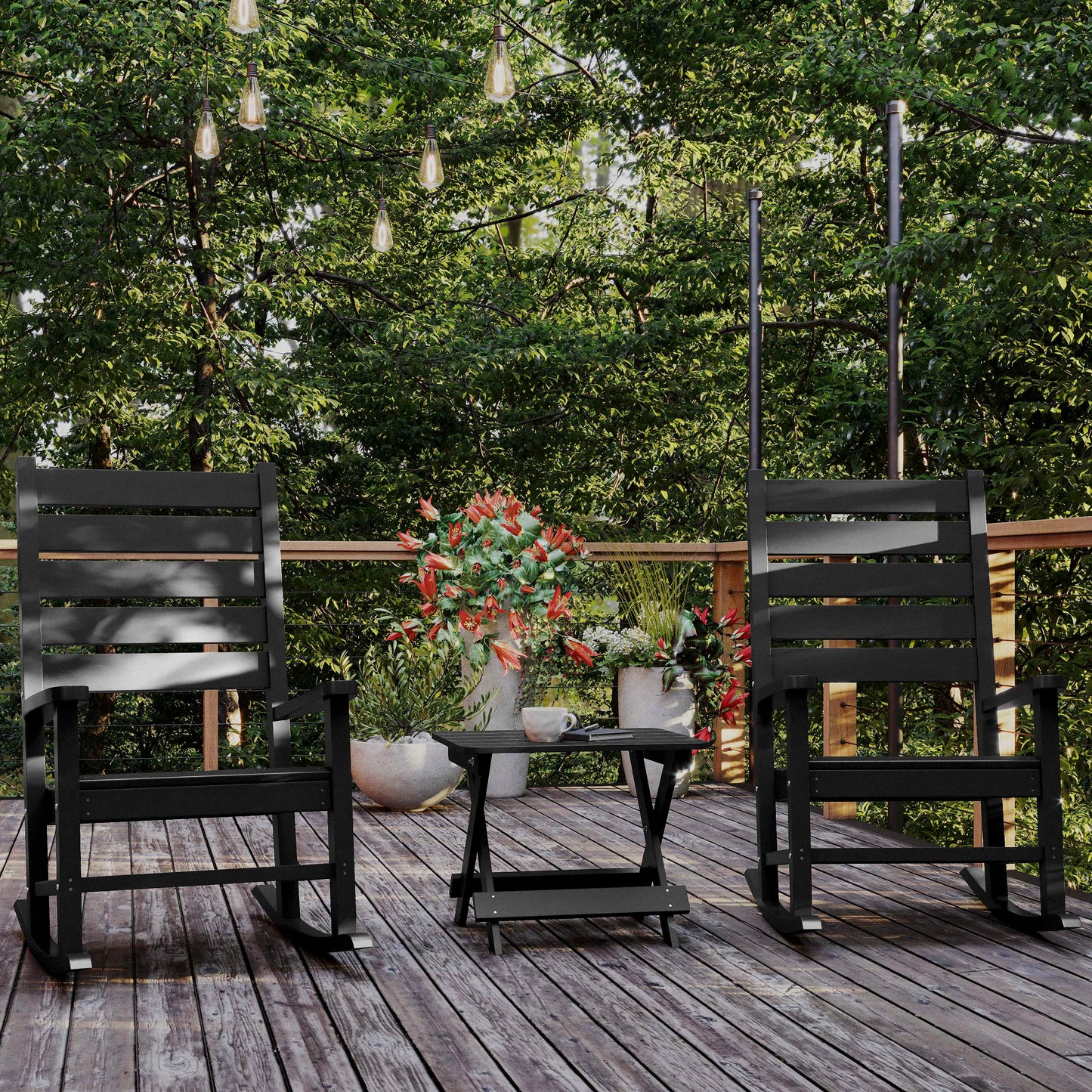Halifax Outdoor Folding Side Table, Portable All-Weather HDPE Adirondack Side Table in Black Black