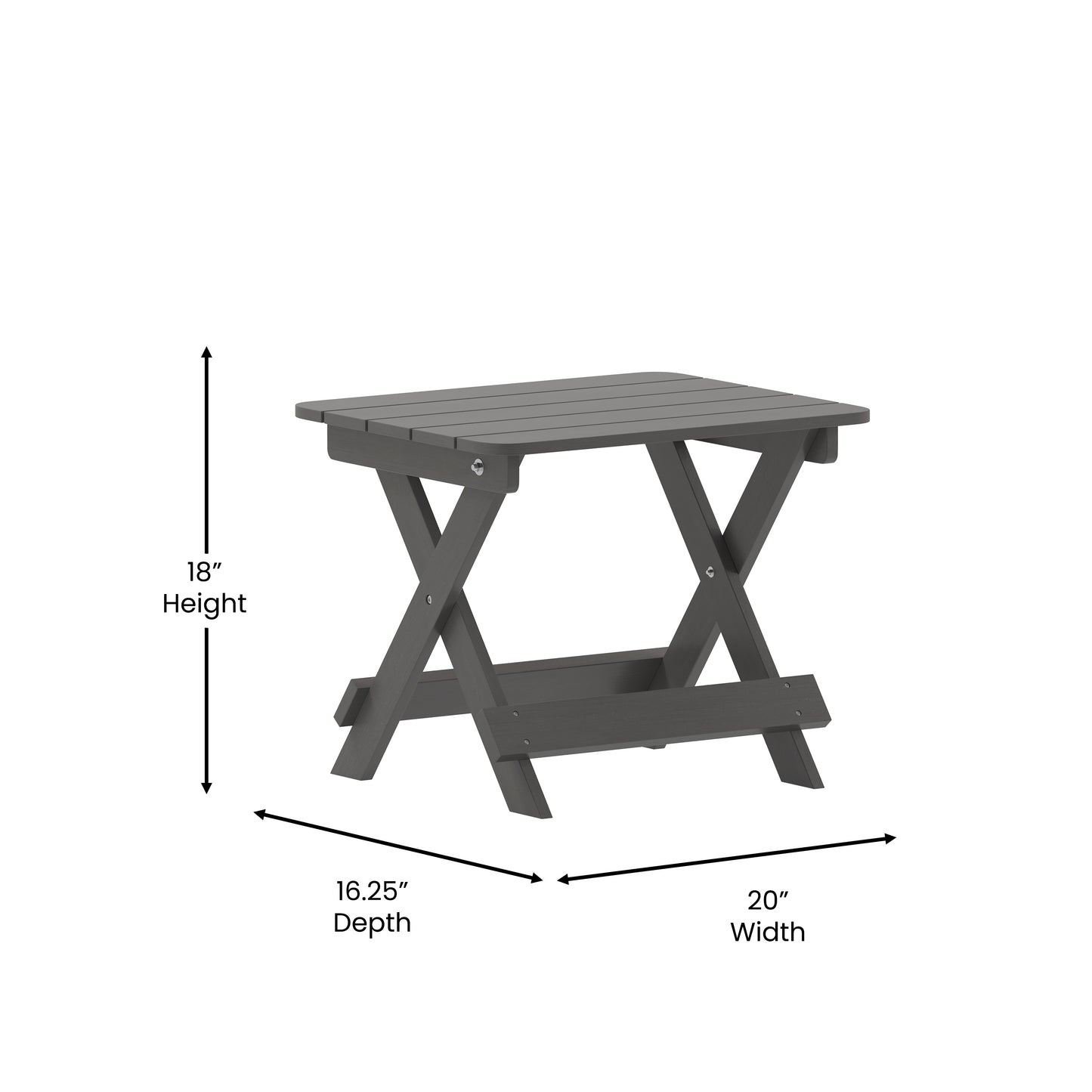 Halifax Outdoor Folding Side Table, Portable All-Weather HDPE Adirondack Side Table in Gray Gray