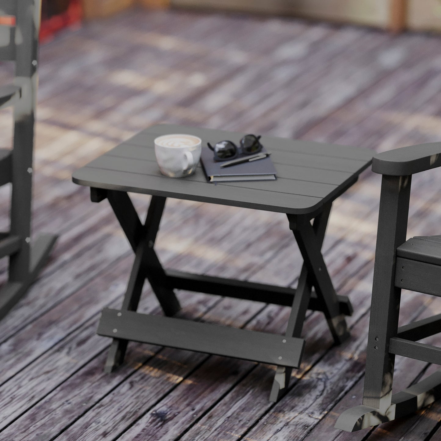 Halifax Outdoor Folding Side Table, Portable All-Weather HDPE Adirondack Side Table in Gray Gray