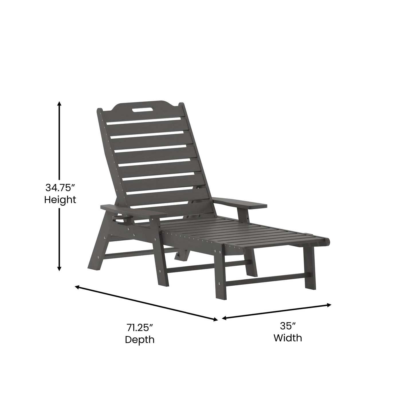 Monterey Commercial Grade 3-Piece Indoor/Outdoor Adirondack Set with 2 Adjustable HDPE Loungers with Cup Holders and Folding Side Table in Gray Gray