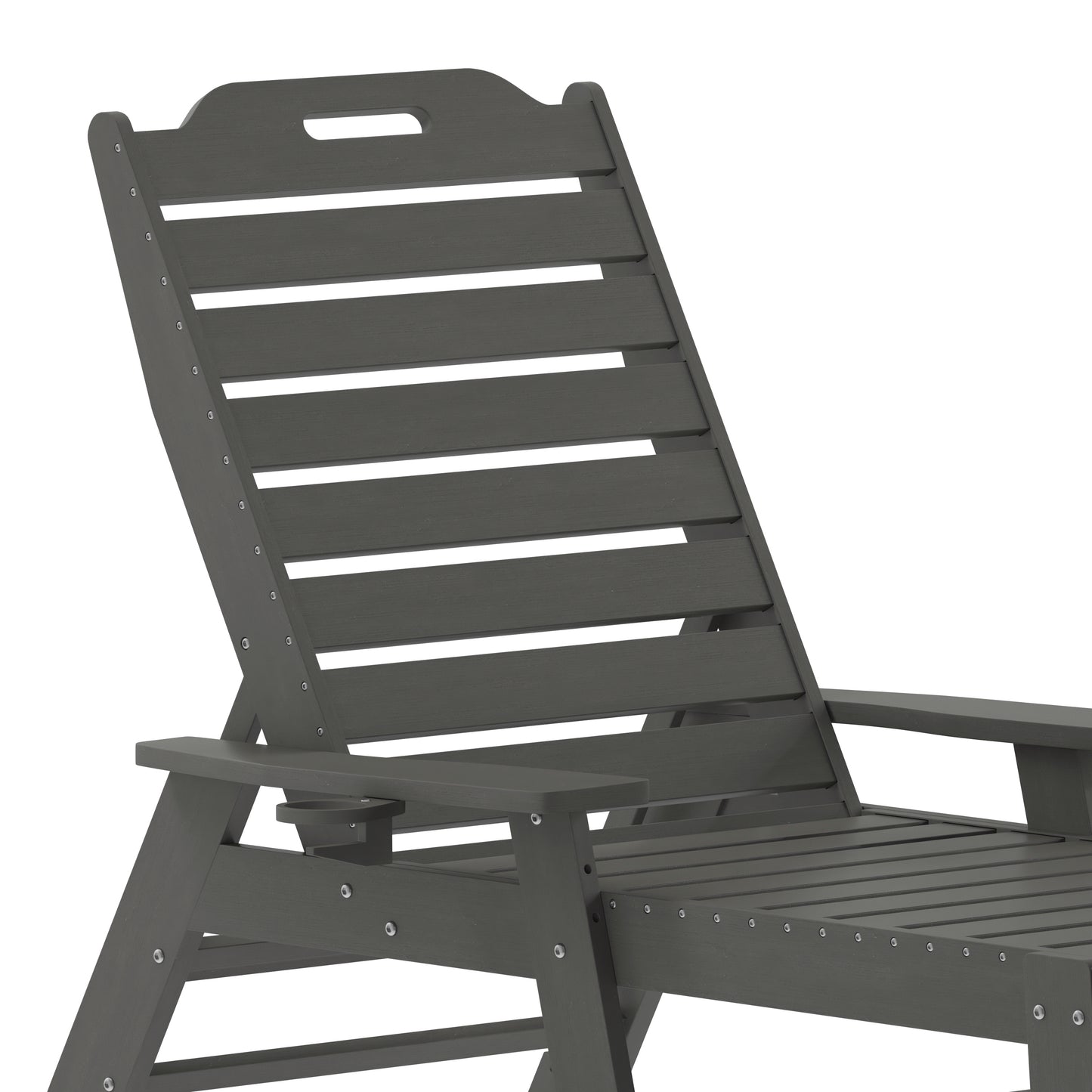 Monterey Commercial Grade 3-Piece Indoor/Outdoor Adirondack Set with 2 Adjustable HDPE Loungers with Cup Holders and Folding Side Table in Gray Gray