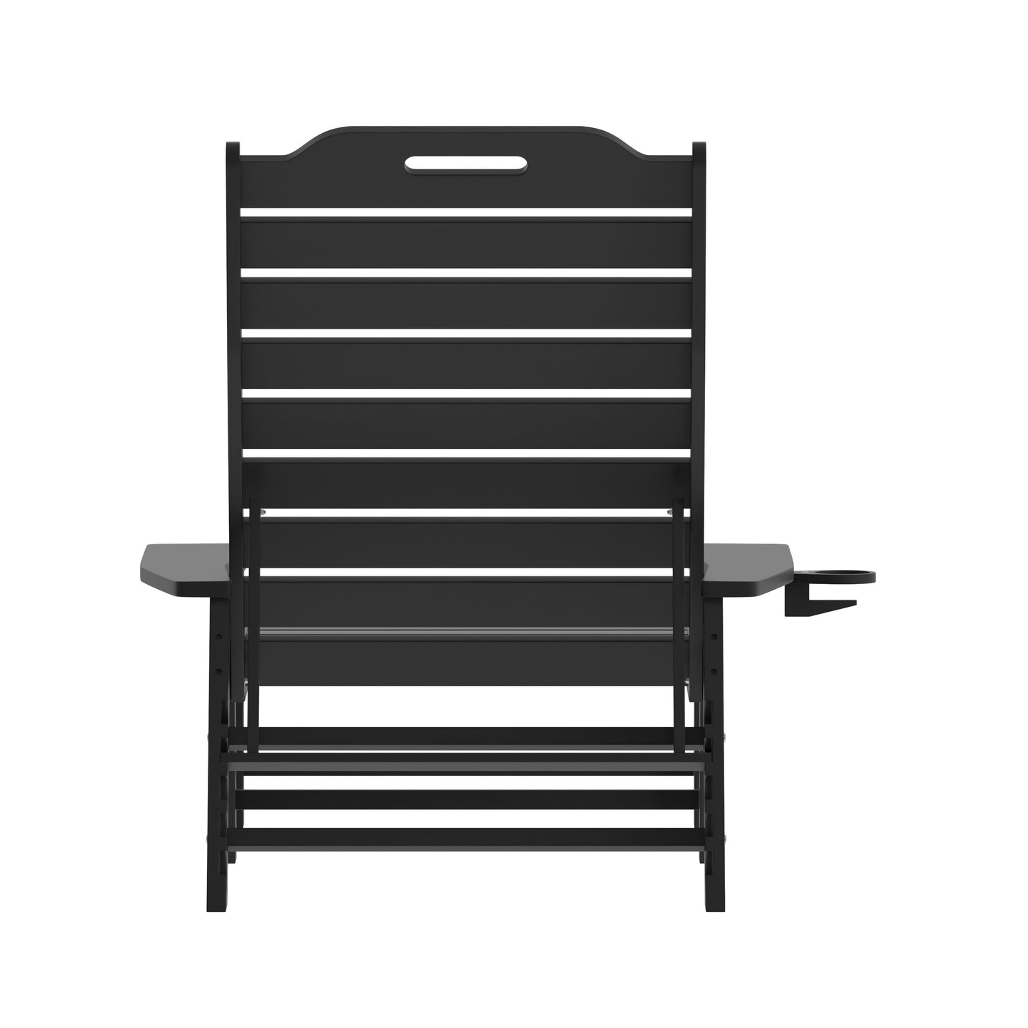 Monterey Adjustable Adirondack Lounger with Cup Holder- All-Weather Indoor/Outdoor HDPE Lounge Chair in Black Black