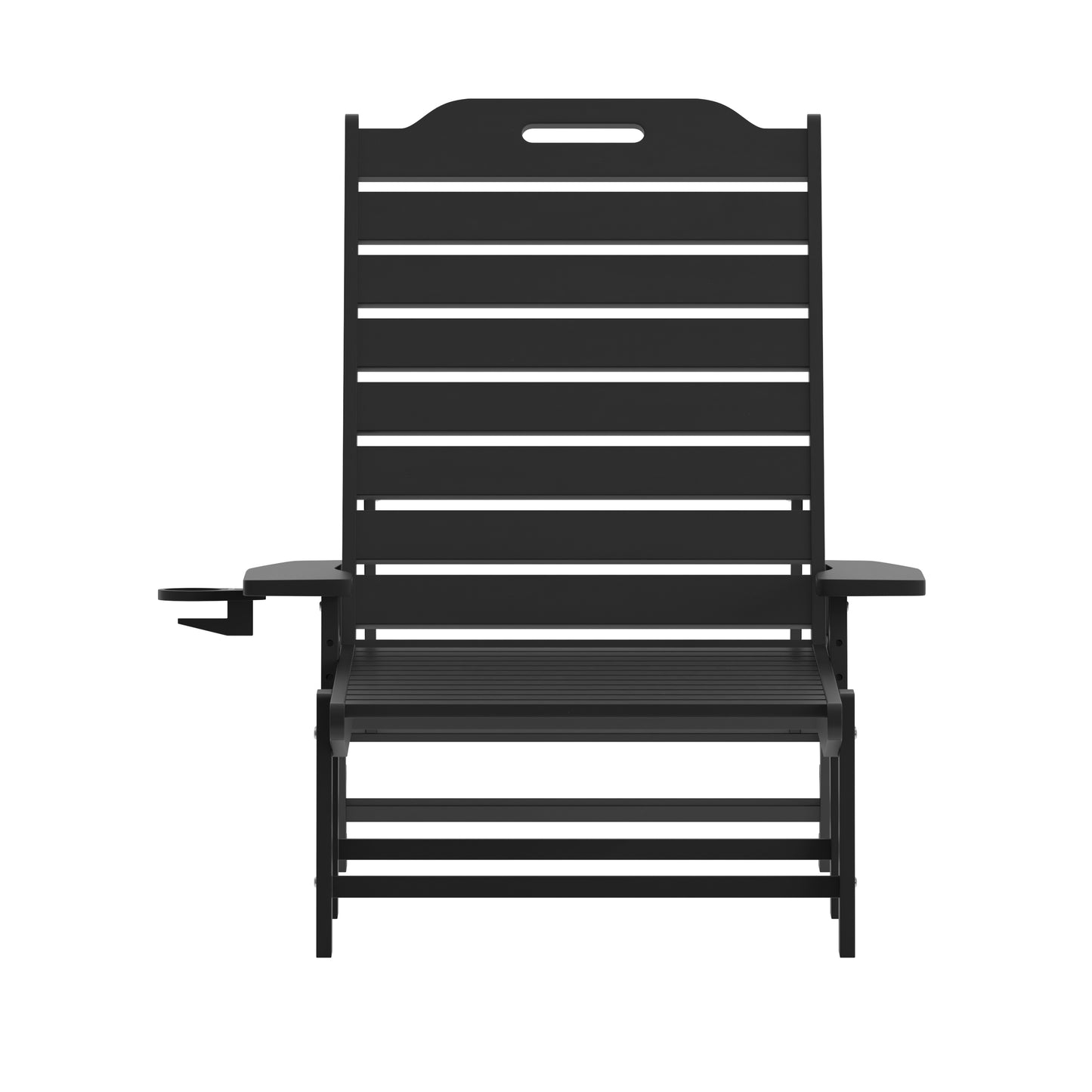 Monterey Adjustable Adirondack Lounger with Cup Holder- All-Weather Indoor/Outdoor HDPE Lounge Chair in Black Black