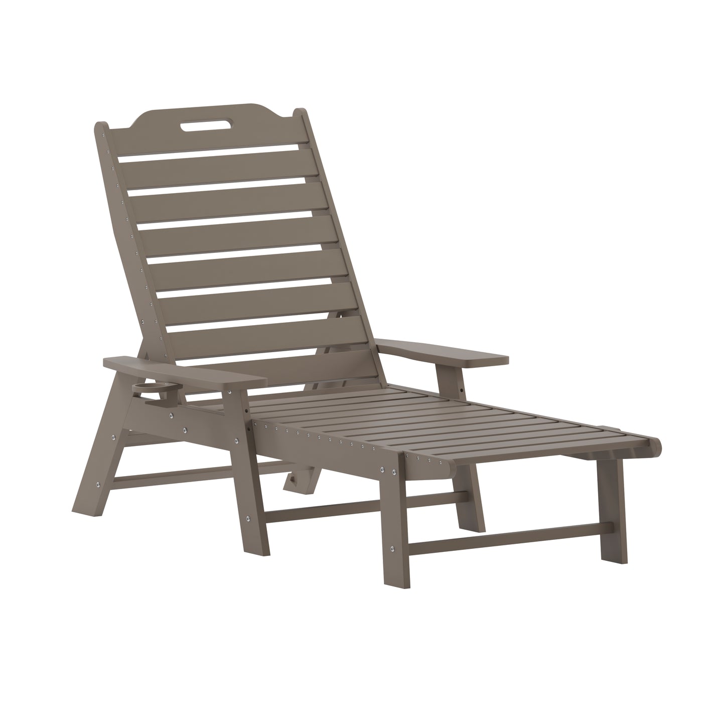Monterey Adjustable Adirondack Lounger with Cup Holder- All-Weather Indoor/Outdoor HDPE Lounge Chair in Brown Brown
