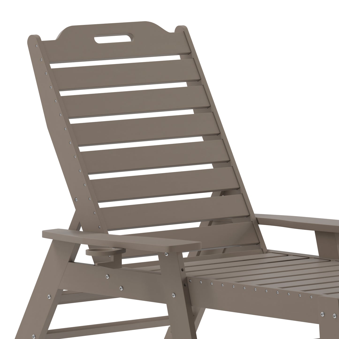 Monterey Adjustable Adirondack Lounger with Cup Holder- All-Weather Indoor/Outdoor HDPE Lounge Chair in Brown Brown