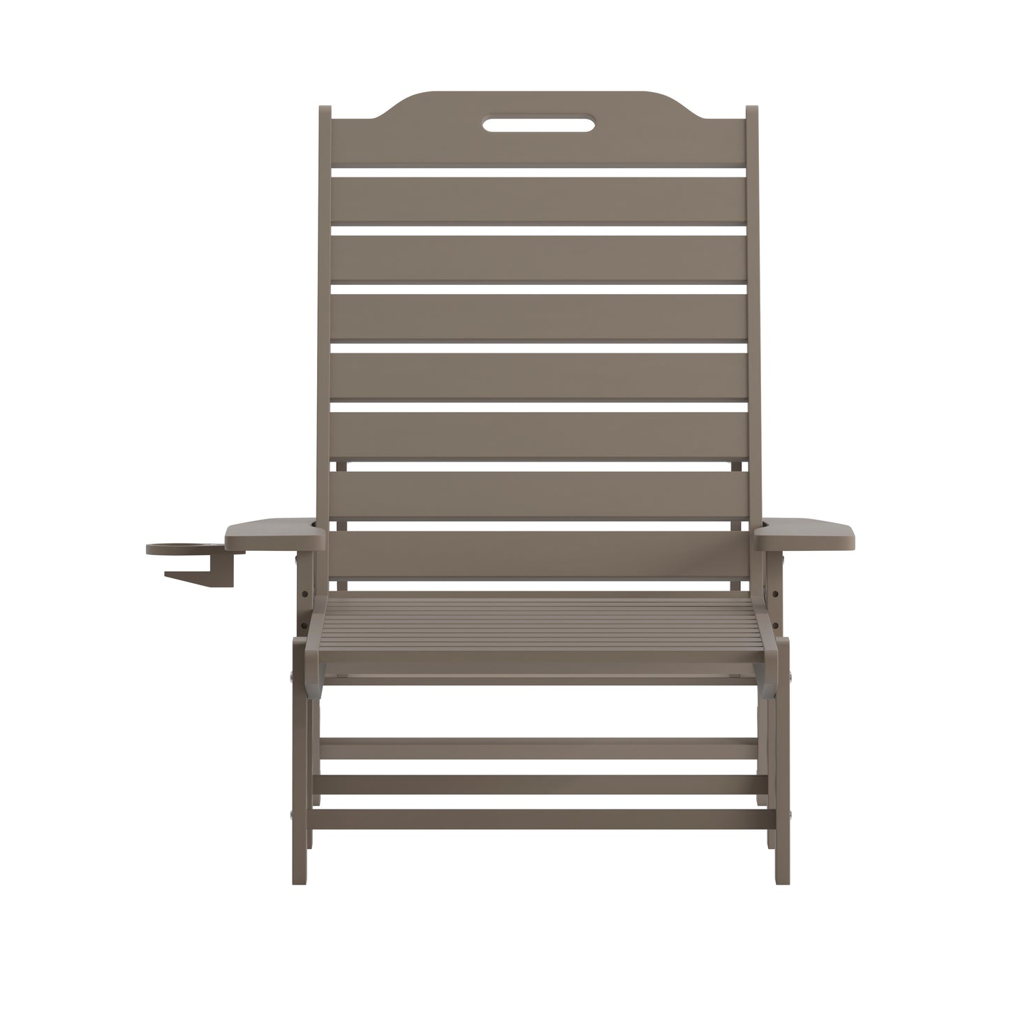 Monterey Adjustable Adirondack Lounger with Cup Holder- All-Weather Indoor/Outdoor HDPE Lounge Chair in Brown Brown