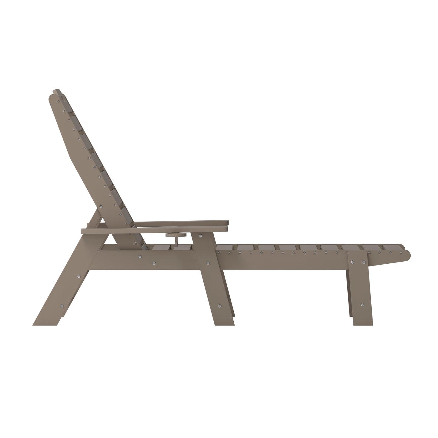 Monterey Adjustable Adirondack Lounger with Cup Holder- All-Weather Indoor/Outdoor HDPE Lounge Chair in Brown Brown