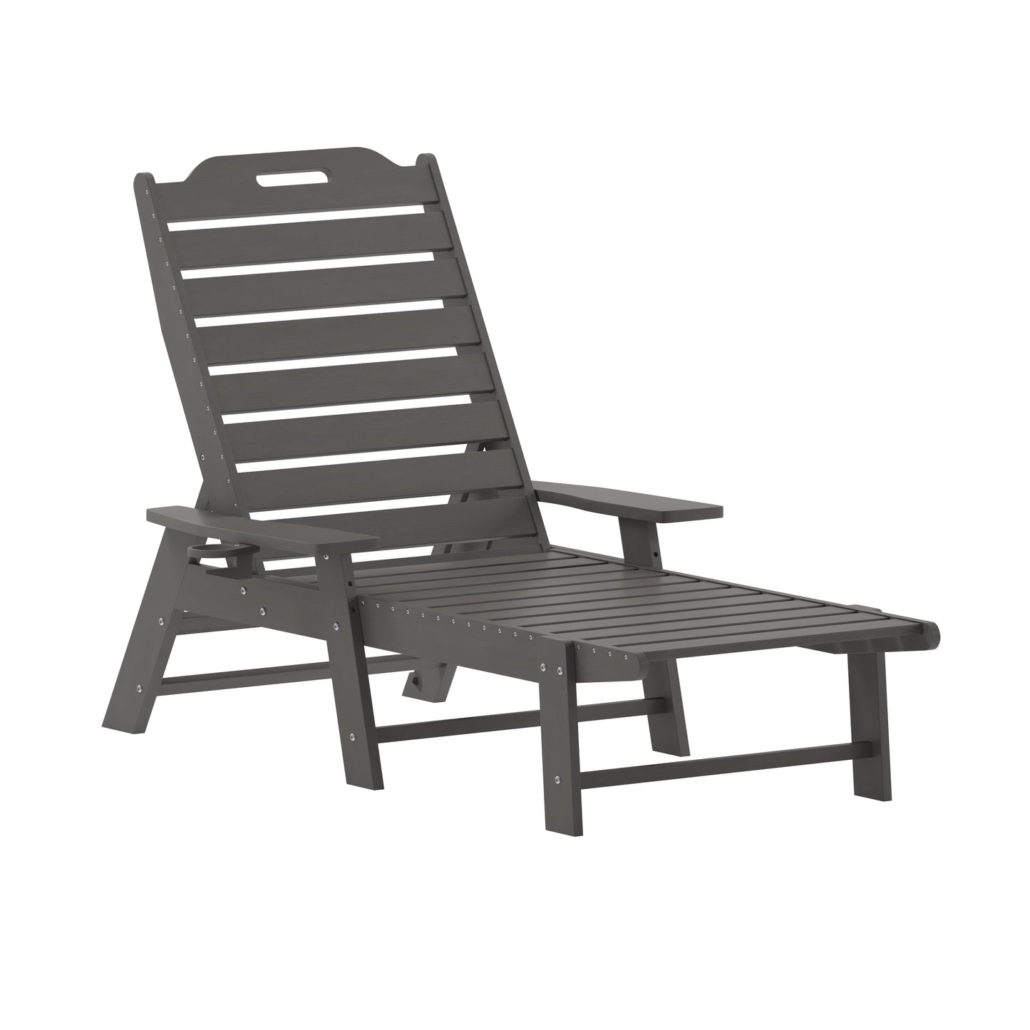 Monterey Adjustable Adirondack Lounger with Cup Holder- All-Weather Indoor/Outdoor HDPE Lounge Chair in Gray Gray