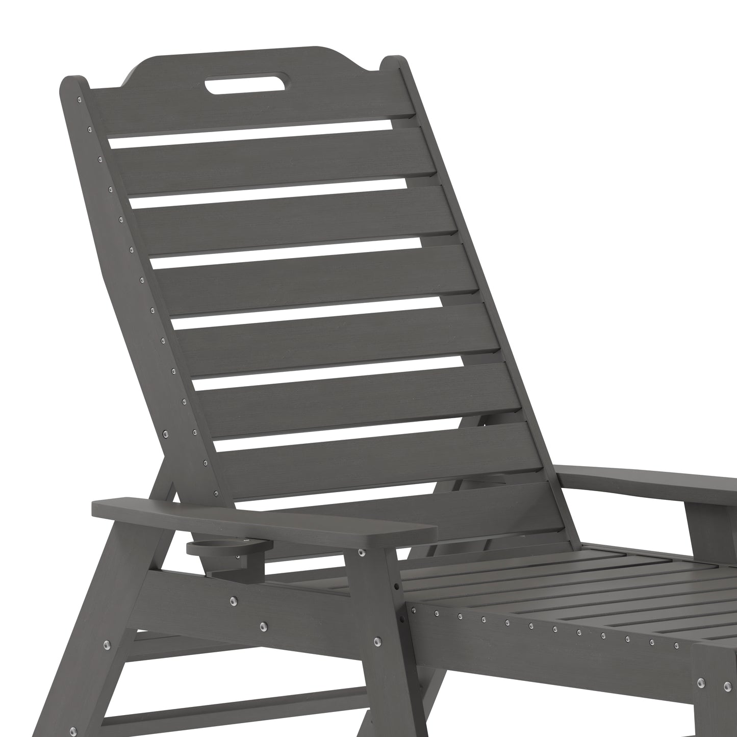 Monterey Adjustable Adirondack Lounger with Cup Holder- All-Weather Indoor/Outdoor HDPE Lounge Chair in Gray Gray