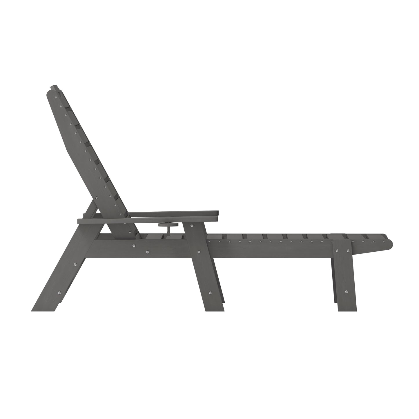 Monterey Adjustable Adirondack Lounger with Cup Holder- All-Weather Indoor/Outdoor HDPE Lounge Chair in Gray Gray
