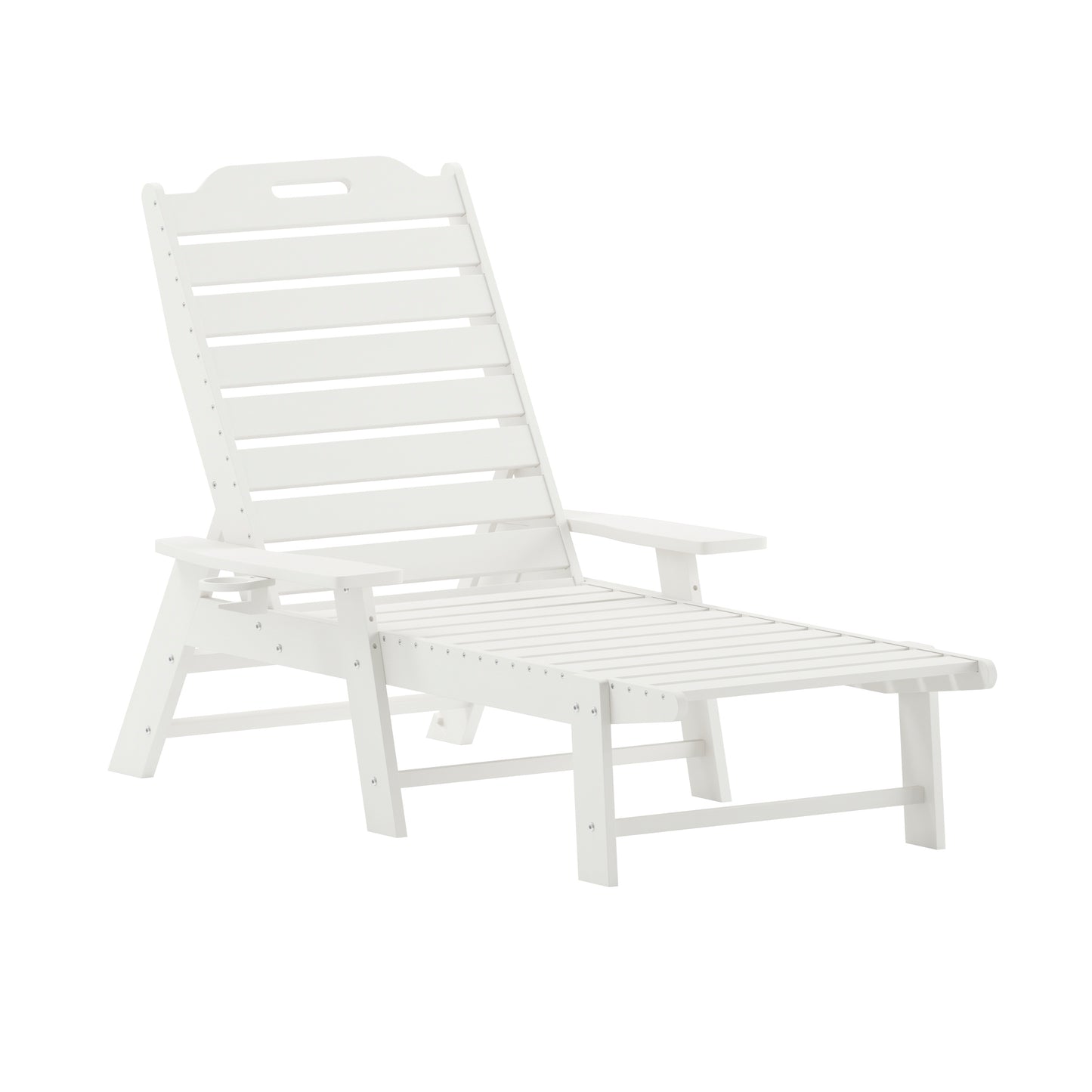 Monterey Adjustable Adirondack Lounger with Cup Holder- All-Weather Indoor/Outdoor HDPE Lounge Chair in White White