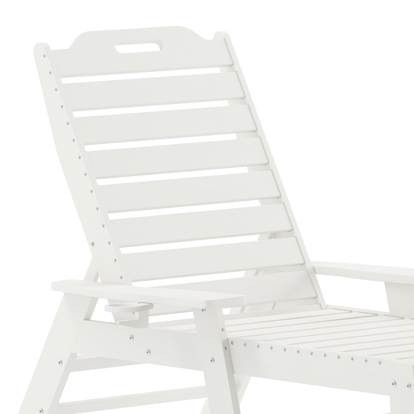 Monterey Adjustable Adirondack Lounger with Cup Holder- All-Weather Indoor/Outdoor HDPE Lounge Chair in White White
