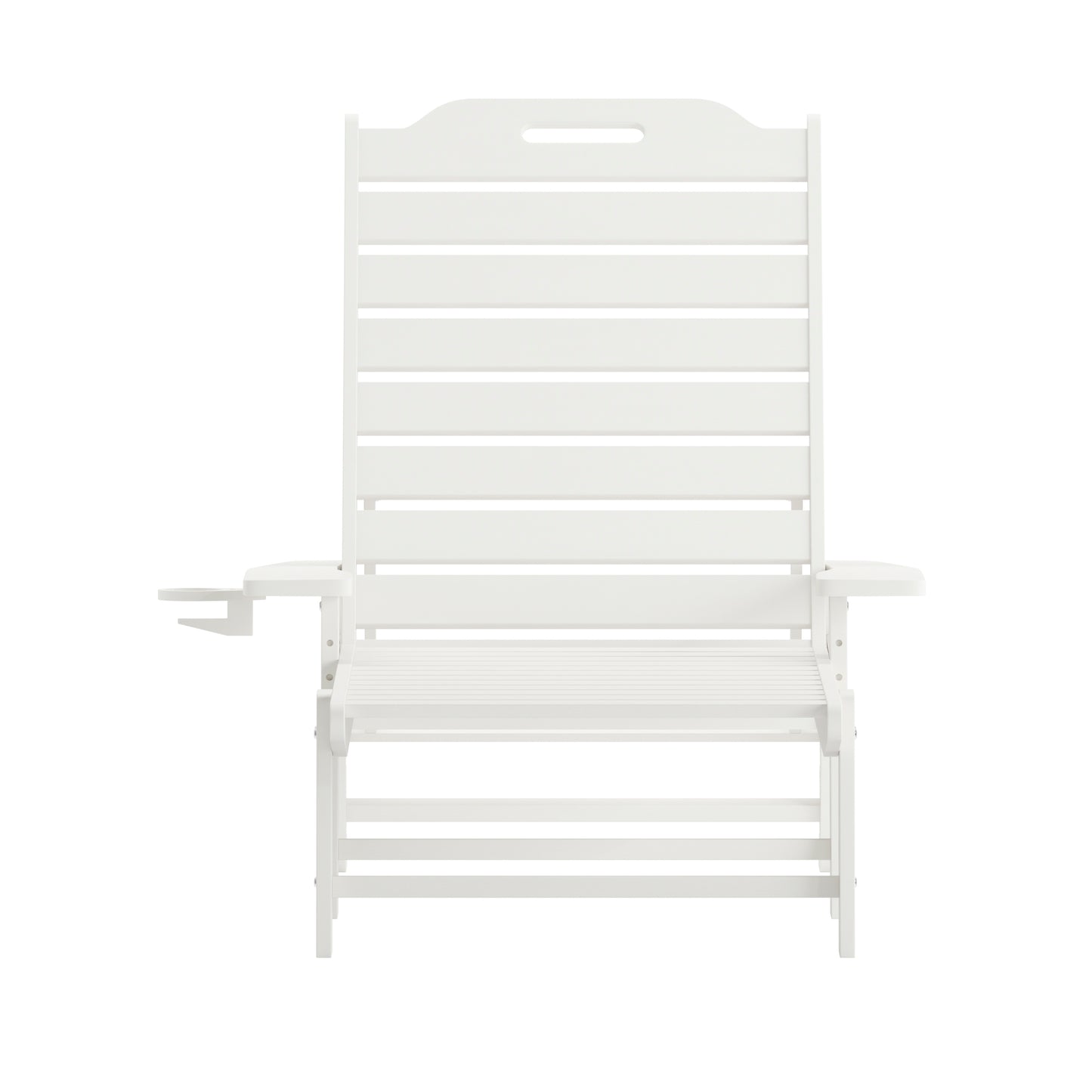 Monterey Adjustable Adirondack Lounger with Cup Holder- All-Weather Indoor/Outdoor HDPE Lounge Chair in White White