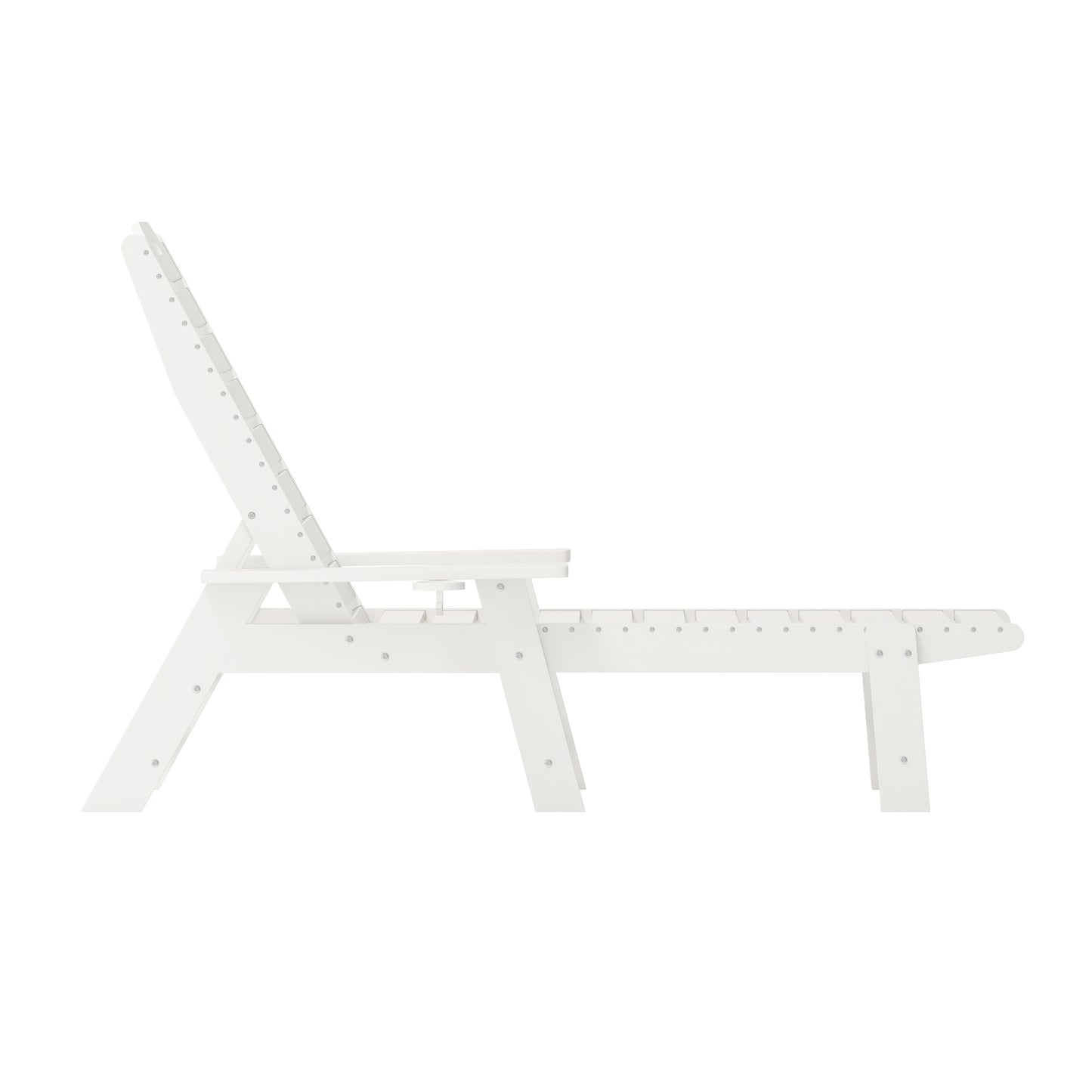 Monterey Adjustable Adirondack Lounger with Cup Holder- All-Weather Indoor/Outdoor HDPE Lounge Chair in White White