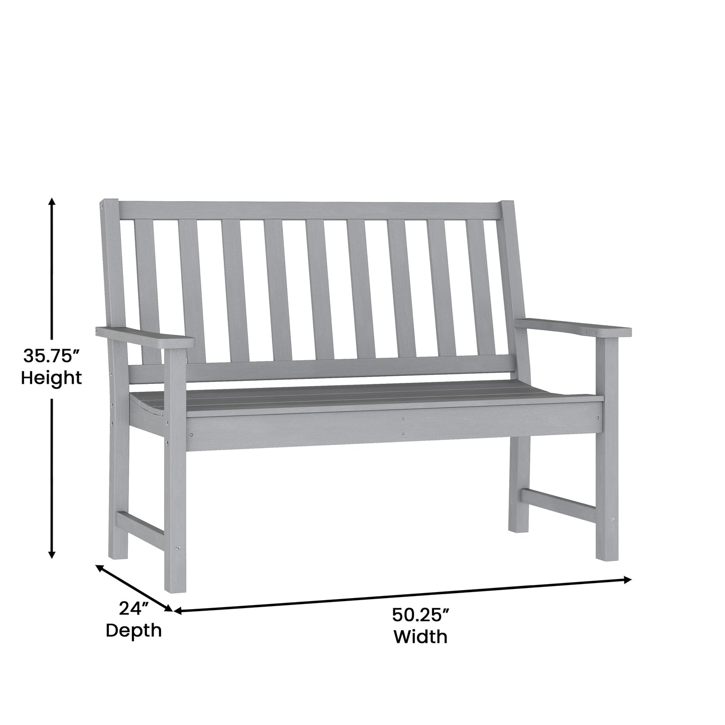 Ellsworth Commercial Grade 50" All Weather Indoor/Outdoor Recycled HDPE Bench with Contoured Seat in Gray Gray