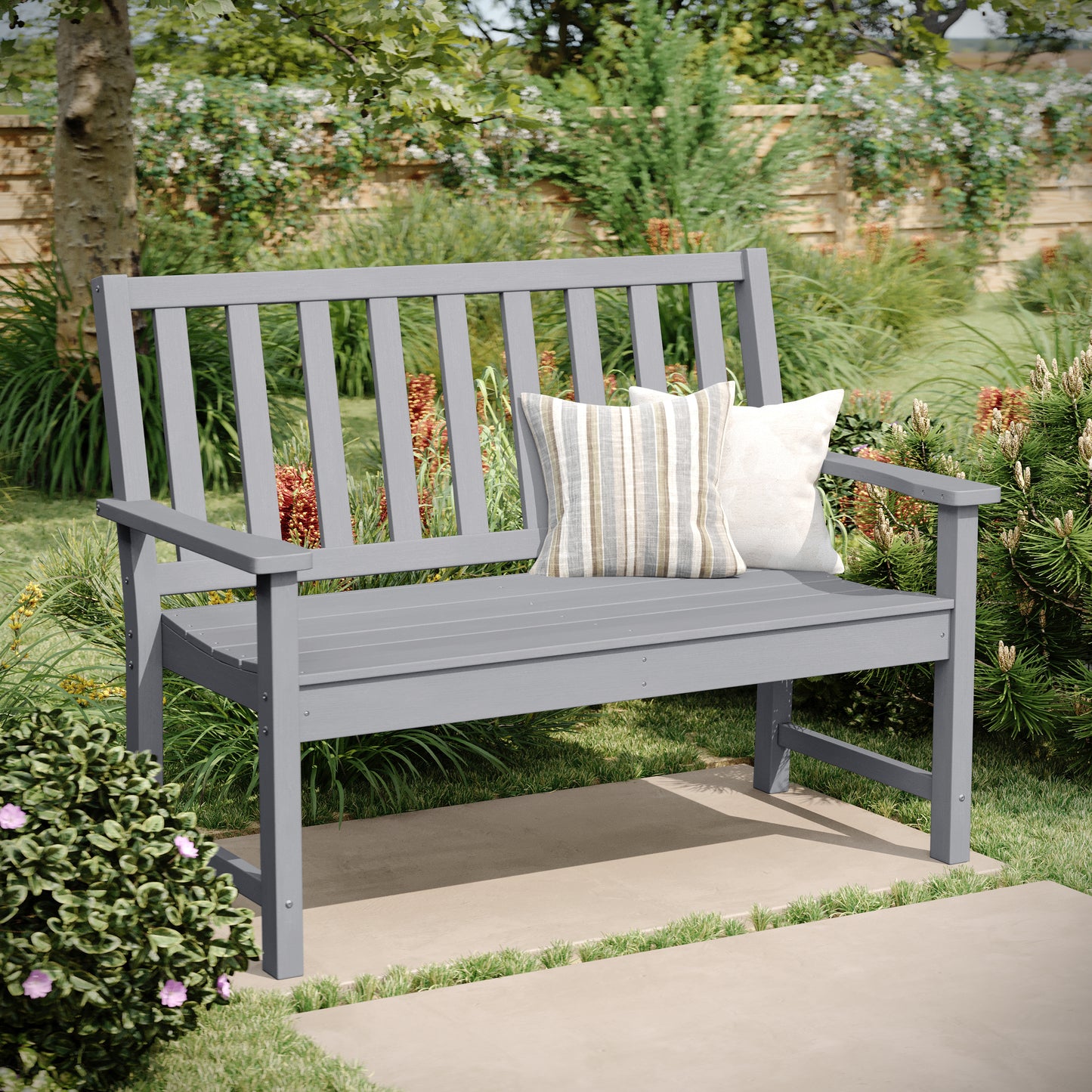 Ellsworth Commercial Grade 50" All Weather Indoor/Outdoor Recycled HDPE Bench with Contoured Seat in Gray Gray