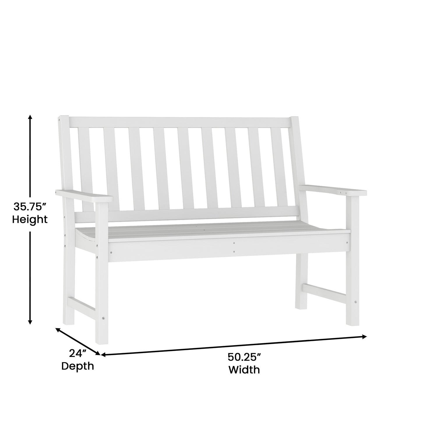 Ellsworth Commercial Grade 50" All Weather Indoor/Outdoor Recycled HDPE Bench with Contoured Seat in White White