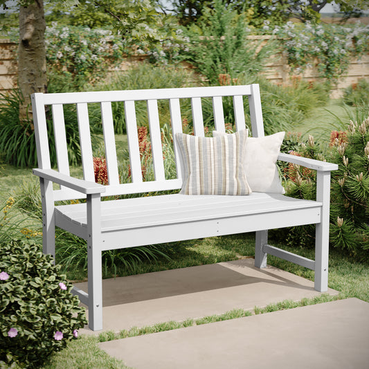 Ellsworth Commercial Grade 50" All Weather Indoor/Outdoor Recycled HDPE Bench with Contoured Seat in White White
