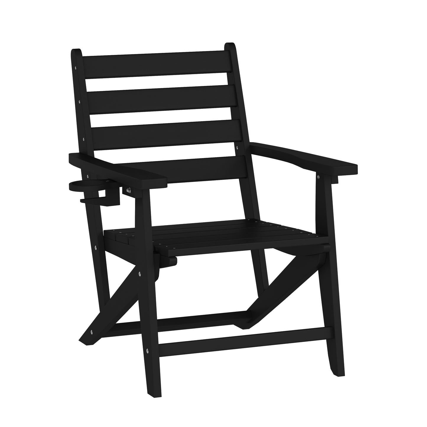 Tolleson Commercial Grade Adirondack Dining Chair with Fold Out Cup Holder, Weather Resistant Recycled HDPE Adirondack Chair in Black Black