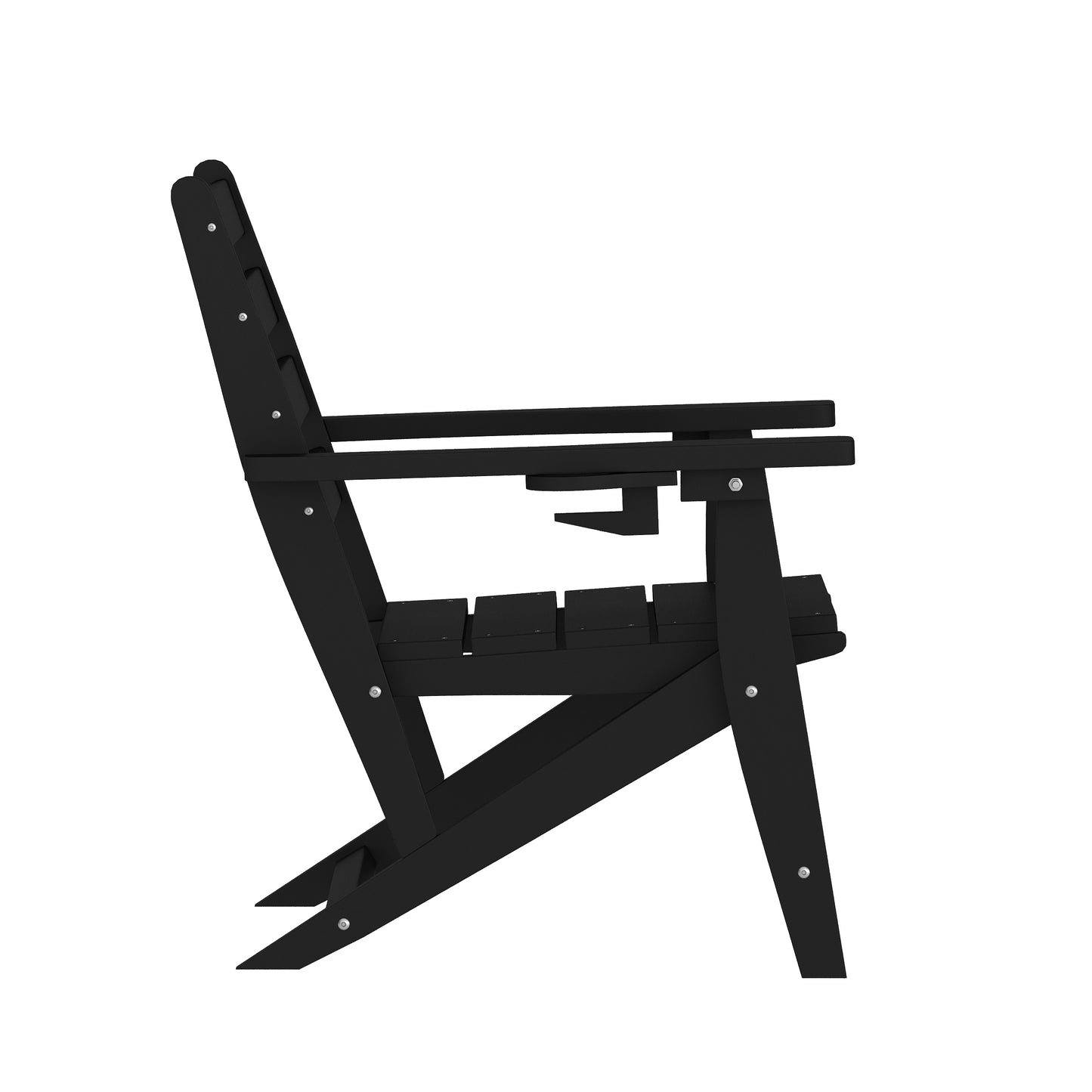 Tolleson Commercial Grade Adirondack Dining Chair with Fold Out Cup Holder, Weather Resistant Recycled HDPE Adirondack Chair in Black Black