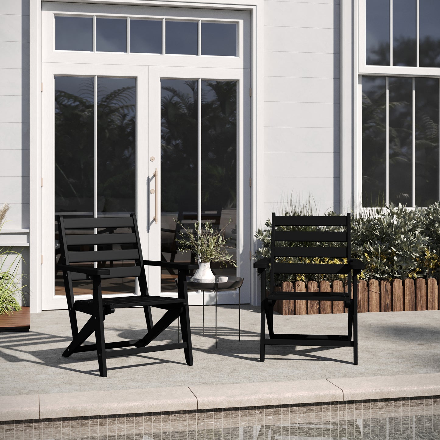 Tolleson Commercial Grade Adirondack Dining Chair with Fold Out Cup Holder, Weather Resistant Recycled HDPE Adirondack Chair in Black Black