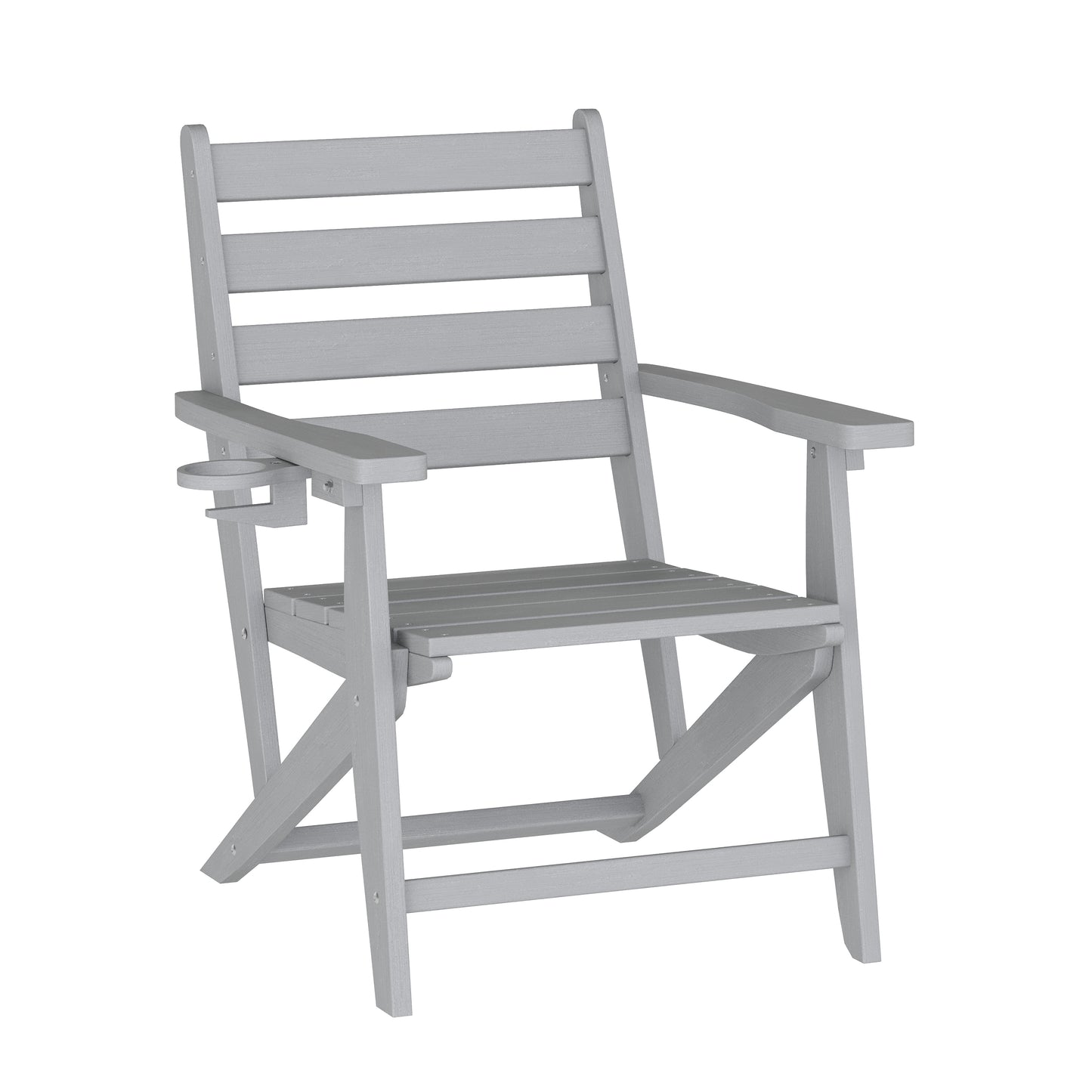Tolleson Commercial Grade Adirondack Dining Chair with Fold Out Cup Holder, Weather Resistant Recycled HDPE Adirondack Chair in Gray Gray