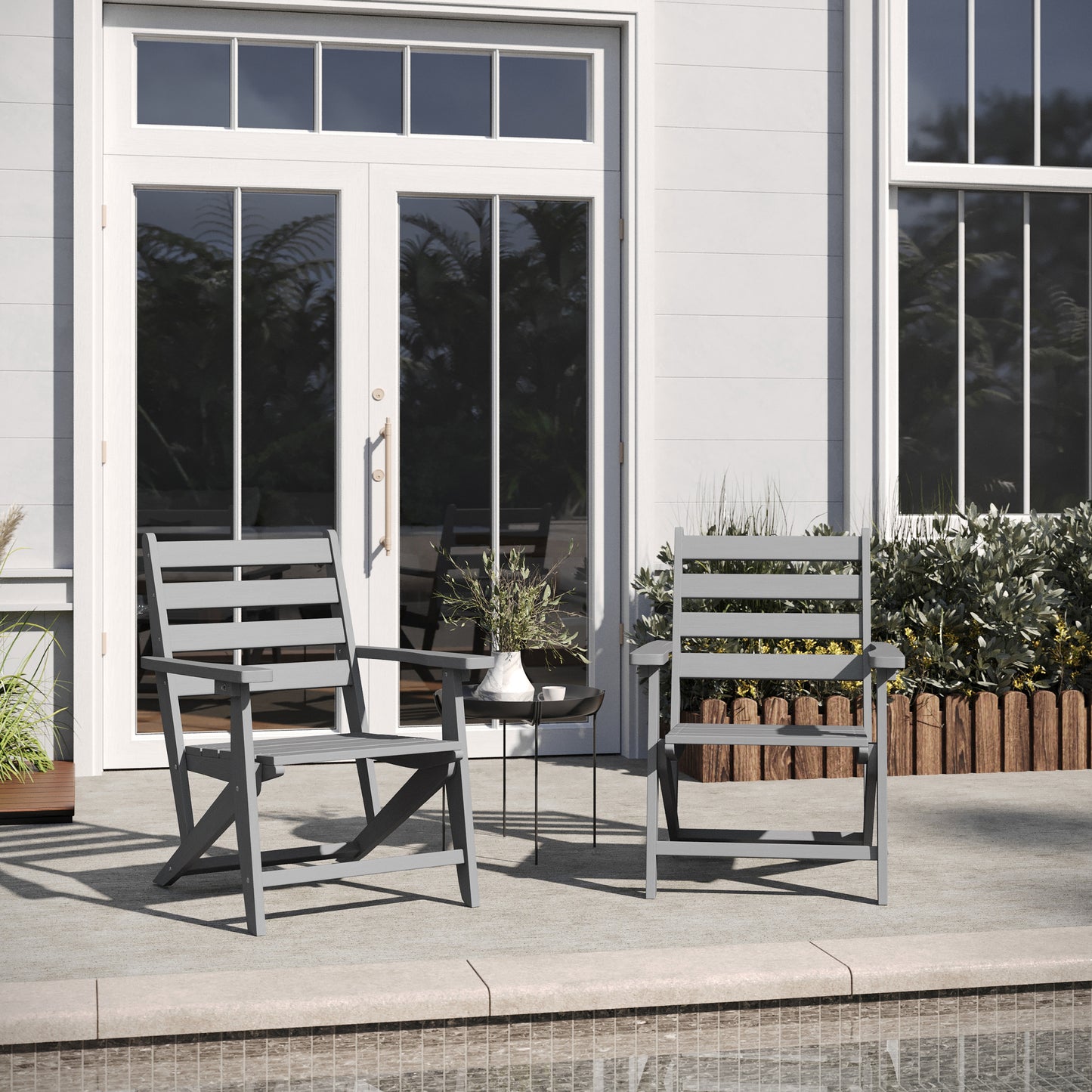 Tolleson Commercial Grade Adirondack Dining Chair with Fold Out Cup Holder, Weather Resistant Recycled HDPE Adirondack Chair in Gray Gray